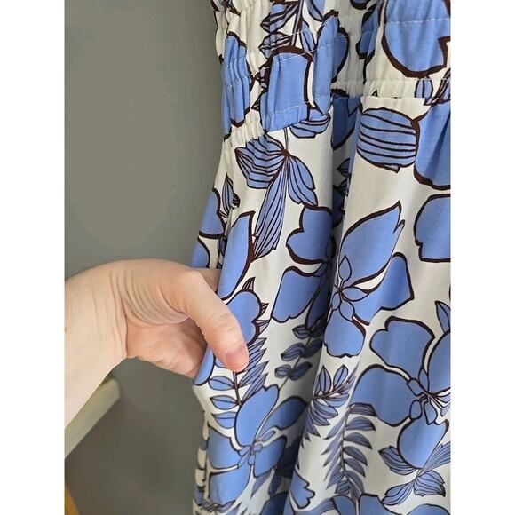 NWT Nicole Miller Blue Floral Split Neck Short Sleeve Midi Dress Womans Size 1X - Picture 4 of 7